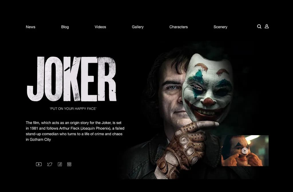 Movie promo landing page